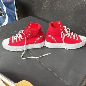 Red High-Top Canvas Sneakers with Heart Accent